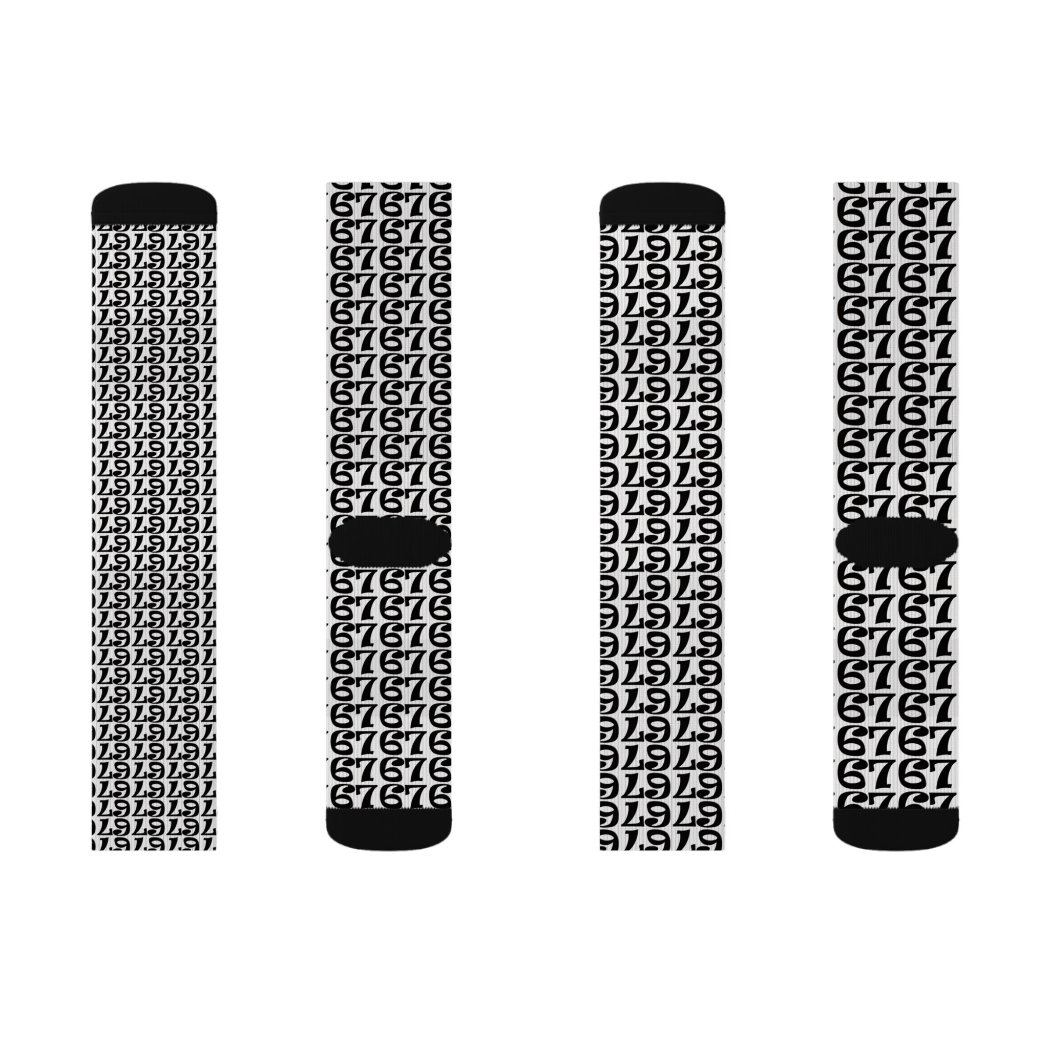Number Pattern Sublimation Socks — Black & White 67 Repeat Design