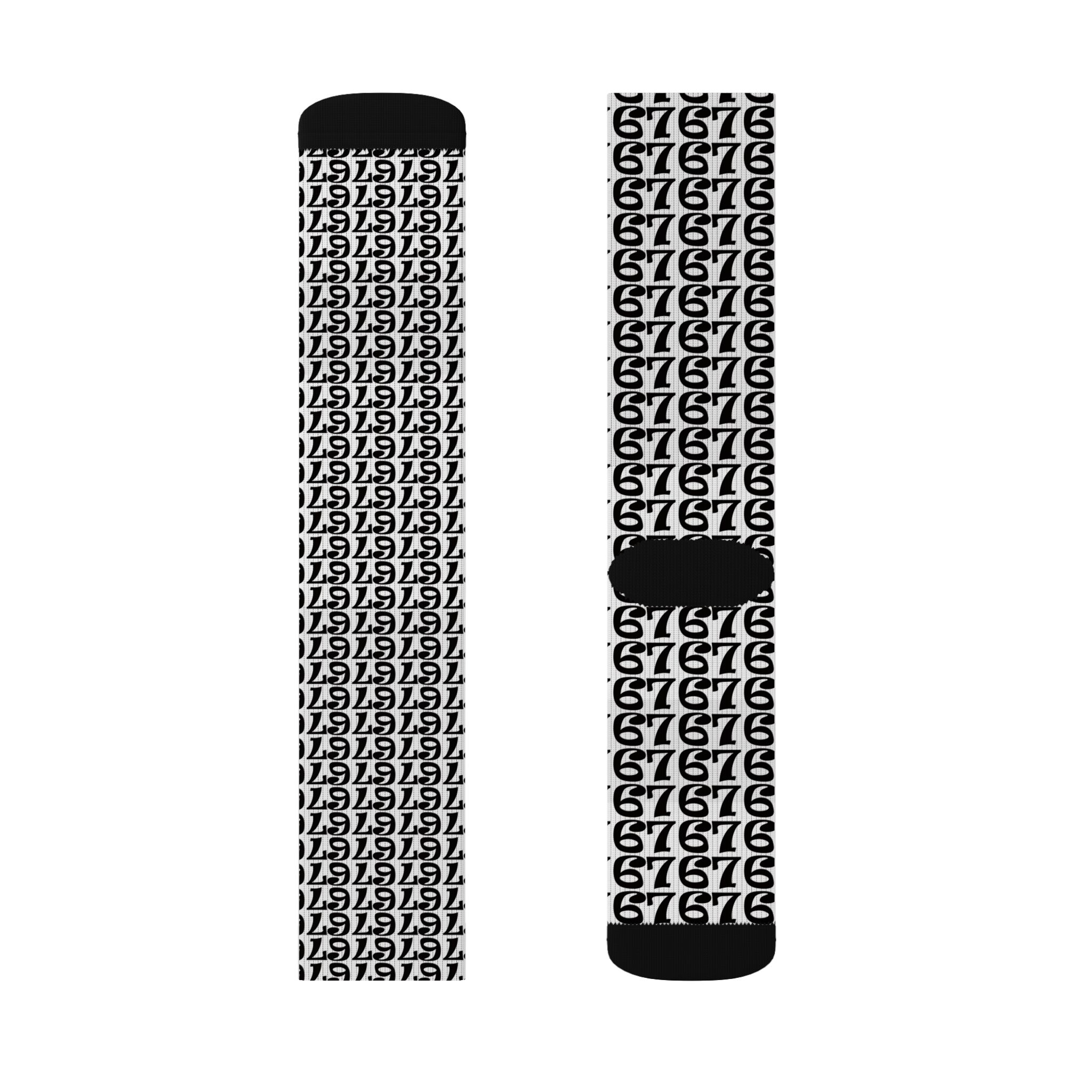 Number Pattern Sublimation Socks — Black & White 67 Repeat Design